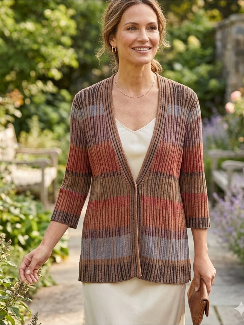 COLDWATER CREEK Boho Classic Striped Cardigan Sweater Lightweight Women’s Medium